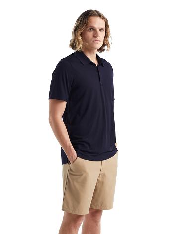 Men's Icebreaker Merino Tech Lite II Short Sleeve Polo T Shirts Midnight Navy | CA 1787HAPK